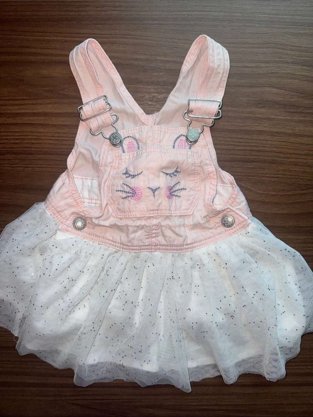 OshKosh B'gosh Pink and White Kitty Tulle Overall Skirt 12 months